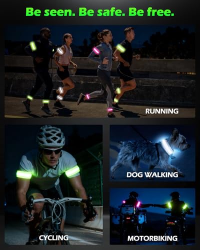 Topward LED Armband 2 Pack, Light up Reflective Arm Bands Glow Bracelets, Running Lights for Runners Dog Walking - 5 Colors 11 Light Modes - Adjustable Velcro - Rechargeable - color: Green