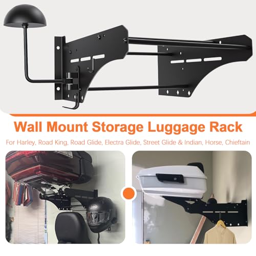 Detach Depot Wall Mount Storage Rack Kit Tour Pack Trunk & Sissy Bar Backrest & Mounting Luggage Rack Wall Hanger Stand for Harley Road Street Glide Road King Electra CVO and Indian