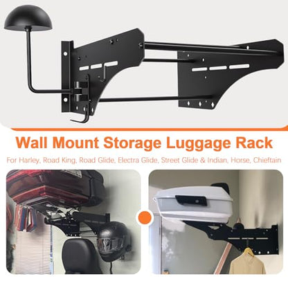Detach Depot Wall Mount Storage Rack Kit Tour Pack Trunk & Sissy Bar Backrest & Mounting Luggage Rack Wall Hanger Stand for Harley Road Street Glide Road King Electra CVO and Indian