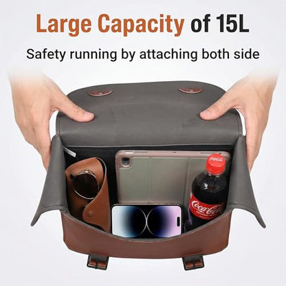 Japard Leather Motorcycle Saddlebags, Retro Bicycle Rack Bag, 2 Pcs Pannier Rear Rack Bike Bags, Biker Side Bags, Brown