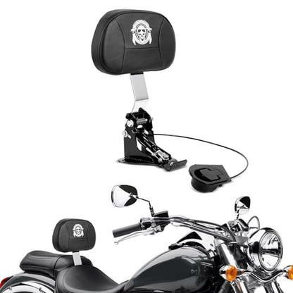 INNOGLOW Motorcycle Backrest - Adjustable Detachable Driver Rider Backrest Chrome Back Rest Pad Fit for Harley Davidson Touring Street Glide Electra Glide Road Glide Road King CVO 2009-2020 - color: Style-2/Chrome Arm(with skull printed)