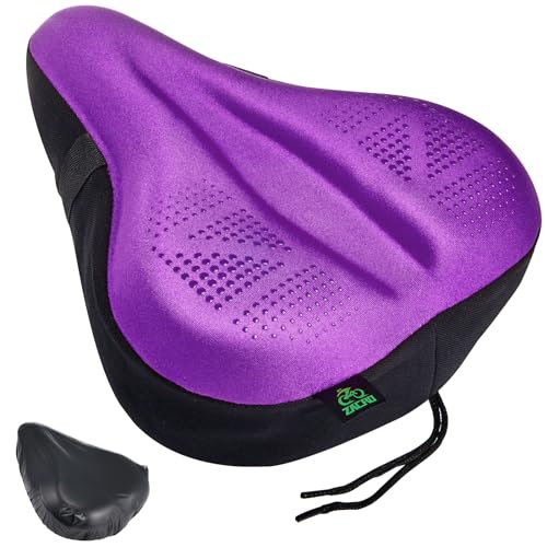 Zacro Bike Seat Cushion - Padded Gel Bike Seat Cover for Men & Women, Padding Bicycle Saddle fit with Peloton/Spin Stationary Exercise/Mountain Road Cycling Bike - color: Purple, size: Wide