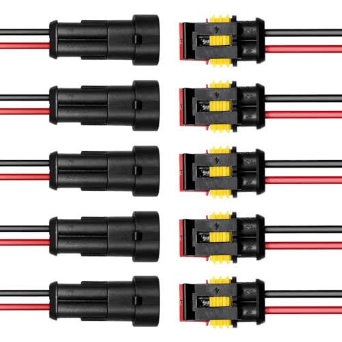 5PCS 2 Pin Way Electrical Wire Connectors, Waterproof 20 AWG Auto Electrical Connector Plug Socket Set, 2-Wire Male & Female Quick Disconnect Sealed Plug for Car Truck Boat