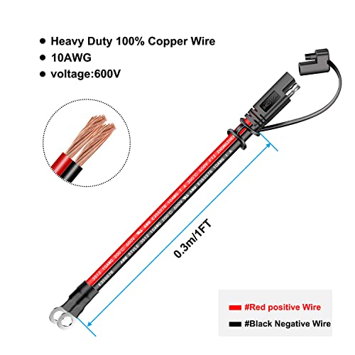 iMESTOU 10AWG SAE Cables 2 Pin Quick Disconnect Plug to O Ring Terminal Harness 1 Feet Extension Charge Cables SAE Connectors for 12V/24V Motorcycle, ATV, Lawn Mower, Truck(2)