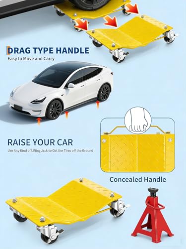 Car Dolly Set of 4 Wheel Dolly 6000LBS Capacity Heavy Duty Tire Cart with 360° Rotational Wheel, Yellow - color: Yellow