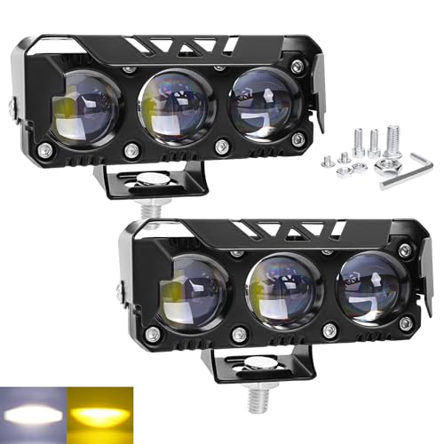 Motorcycle Driving Lights Yellow White Dual Color 8-85V 40W LED Fog Lights Waterproof Spotlight Auxiliary Lights for Motorcycle ATV UTV SUV Truck Boat Tractor Universal 2 Pack - color: SD3 White&Yellow