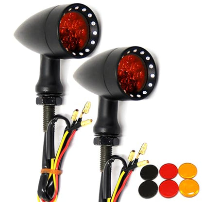Rich Choices Red CNC Motorcycle Bullet LED Turn Signal Light Blinker Indicator Front Rear Tail Light Compatible with Honda Harley Yamaha Suzuki Chopper - color: Red light