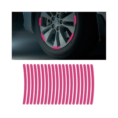 20PCS Reflective Car Wheel Decorative Stripe Stickers, Fluorescent Auto Night Safety Warning Sticker, Anti Scratch Waterproof Wheel Rims Tape Decal, Universal Vehicle Accessories (Pink) - color: Pink