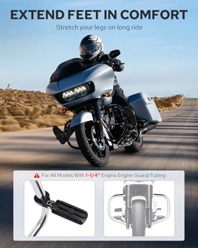 Benlari Highway Pegs P-Clamp A3 Steel Motorcycle Foot Pegs Fit For 1.25'' Crash Bars Foot Pedal Bracket Clamp Compatible with Harley Davidson Touring Electra Road Glide Road King (Black) - color: BLACK