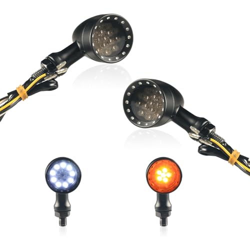 Motorcycle Universal Front LED Turn Signals,Amber Blinker Indicator Motorbike Running Lights Compatible with Harley Kawasaki Honda Suzuki Yamaha Triumph Scooter-2Pcs - color: Amber+White