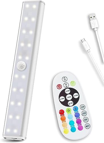 Remote Control RGB Lights Under Cabinet Lighting Rechargeable, 48-LED Wireless Kitchen Counter Lights Closet Light RGB Bar Perfect for Indoor Pantry Display Shelf Hallway 1 Pack, 15 Color Changing - style: 1 Pack