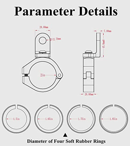 BRCOVAN 2PCS UTV Whip Light Mounts, Off-Road LED Light Bar Mounting Bracket | Solid Aluminum Alloy Materials, 360° Adjustable Whip Flag Mount Fit 1.5''/1.65'' /1.75''/1.85''/2'' Roll Cage Bars