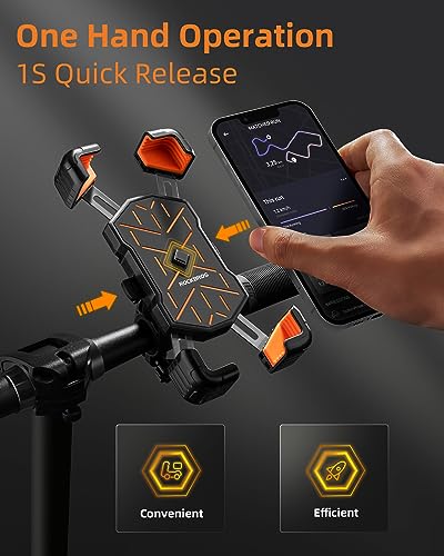 ROCKBROS Motorcycle Phone Holder Mount, Compatible with 4.5-7.1 inch Smartphones, Quick Release Handlebar Clamp, 360 Rotatable, Anti-Slip Silicone for Secure Grip - color: Grey