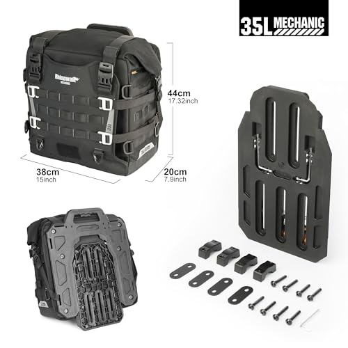 Rhinowalk Motorcycle Saddlebags Waterproof Tail Bag Luggage Bags Quick Release Side Bags 35L~45L Expandable with Molle System, Reflective Safety, Black (1pc) - color: Black-35L