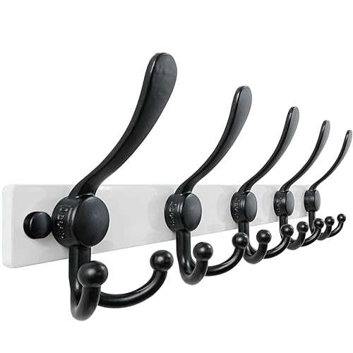 Dseap Coat Rack Wall Mount, Heavy Duty 12-Gauge Base vs Flimsy 1mm, Double-Thick Solid Anti-Snap Hooks, 16” Stud-Mount, Stainless Steel Hanger for Clothes Hat Entryway Closet Mudroom, White & Black - color: White/Black, size: L=17" (1pcs)