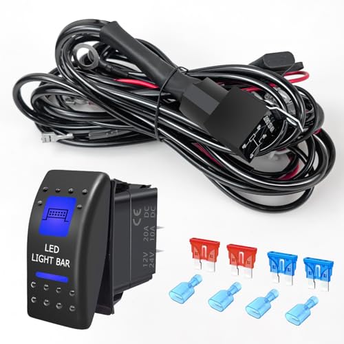 FXC LED Light Bar Wiring Harness Kit 16 AWG Heavy Duty 12V 5Pin Rocker Laser On Off Waterproof Switch Power 40A Relay Blade Fuse-2 Lead for Cars Boat ATV Truck (LED Light BAR) - style: LED LIGHT BAR