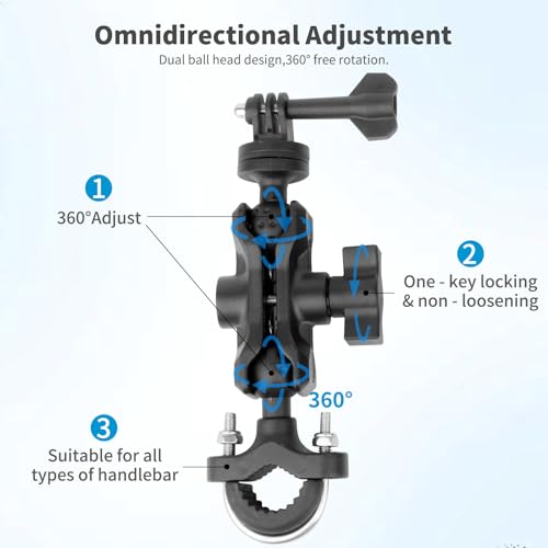 Bike Motorcycle Camera Mount Bundle Kit, 1/4 Screw & Tripod Mount Adapter, 360°Rotating Ball Head Base -Ballhead Arm Bracket Clamp for lnsta360/G0pro, Handlebar Stype(0.59"-1.38") 75013 - style: 35MM handlebar