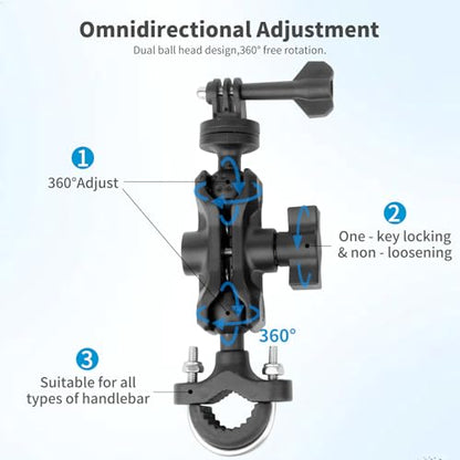 Bike Motorcycle Camera Mount Bundle Kit, 1/4 Screw & Tripod Mount Adapter, 360°Rotating Ball Head Base -Ballhead Arm Bracket Clamp for lnsta360/G0pro, Handlebar Stype(0.59"-1.38") 75013 - style: 35MM handlebar