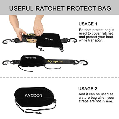 Ayaport Boat Trailer Transom Tie Down Straps for Boat Jet ski Kayak Canoe 4 Feet 1.6 inches 5000lbs Break Strength Heavy Duty Ratchet Straps with S Hooks, Pack of 2 - size: 1.6" x 4'