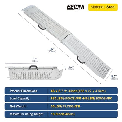 BEJONI 66" Folding Truck Ramps, 880 Lbs Capacity Steel Loading Ramps for Pickup Trucks, Foldable Ramp for Lawn Mower, Motorcycle, Dirt Bike, ATV, UTV, Trailer, 2-Pack - size: 66'' L-Usable Height: under 18.8''