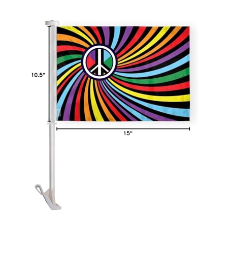AGAS Peace Swirl Rainbow Car Window Flag 10.5x15 inch - Double Side Printed Wrap Knitted Polyester - 19 Inch White Plastic Unbreakable Pole Car Flag - color: 10x15 inch Car flag