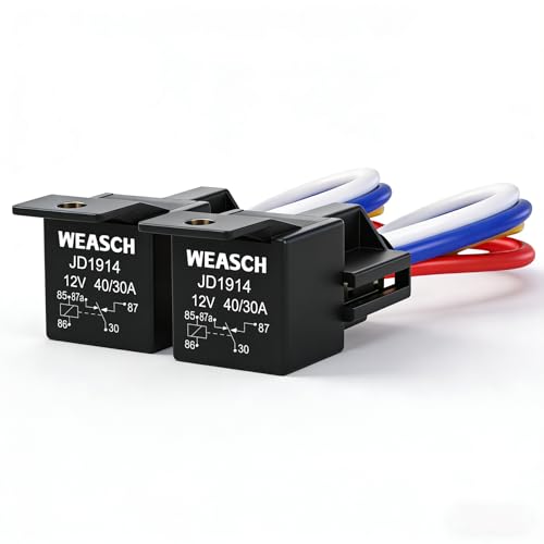 2 Pack JD1914 Car Relay Harness, 12V 40/30A, 5-Pin SPDT, 12AWG Harness Sockets, Automotive Switches and Starters, for Automotive Truck Van Motorcycle Boat - size: 5-Pin 12V