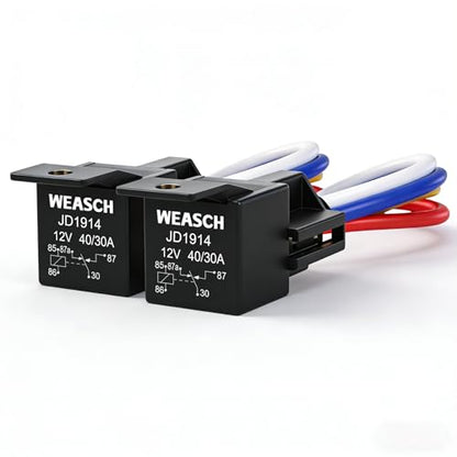 2 Pack JD1914 Car Relay Harness, 12V 40/30A, 5-Pin SPDT, 12AWG Harness Sockets, Automotive Switches and Starters, for Automotive Truck Van Motorcycle Boat - size: 5-Pin 12V