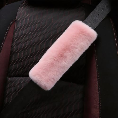 Soft & Cozy Australian Sheepskin Car Seat Belt Covers,2 Pack Fluffy Seatbelt Pads, Genunie Sheepskin Fur Shoulder Straps Cushions for Adults Kids Women and Men (Pink) - color: Pink