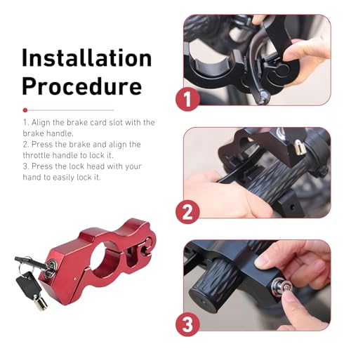 Motorcycle Handlebar Lock, Anti-theft Motorcycle Throttle Lock, Adjustable Brake Handlebar Locking Device, Universal Security Devices for Bicycle Scooter Moped ATV Tricycle (Red) - color: Red