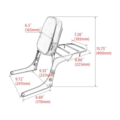 Motorcyle Rear Passenger Backrest Sissy Bar with Luggage Rack Pad Replacement for Honda Rebel 250 CMX250 CMX250C CA250 1985-2015,Black