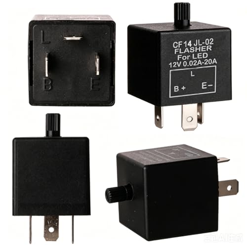 Gebildet 2 pieces 12V 3 Pin Electronic LED Flasher Relay 0.1W-150W c/m Motorcycle Turn Signal Adjustable Flasher CF-14KT, comes with 6pcs Terminals - color: Black-12v