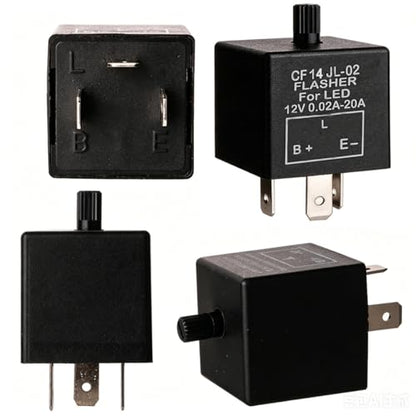 Gebildet 2 pieces 12V 3 Pin Electronic LED Flasher Relay 0.1W-150W c/m Motorcycle Turn Signal Adjustable Flasher CF-14KT, comes with 6pcs Terminals - color: Black-12v