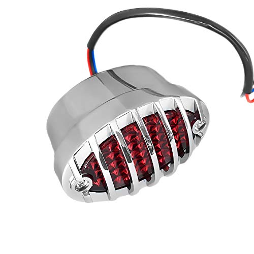 FATECIM Motorcycle Custom Oval-shaped LED Tail Light Cat Eye Rear Running Brake Stop Light Red Lens Integrated License Plate Lamp Universal Fit for Cruisers/Bikes - color: Chrome/Red