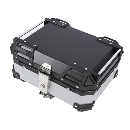 25L Motorcycle Top Box, Aluminum Alloy Quick Release Water Universal Rear Trunk Case with Safety Lock and Reflective Stickers, for Helmet Luggage Scooter Motorbi (Silver)