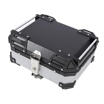 25L Motorcycle Top Box, Aluminum Alloy Quick Release Water Universal Rear Trunk Case with Safety Lock and Reflective Stickers, for Helmet Luggage Scooter Motorbi (Silver)