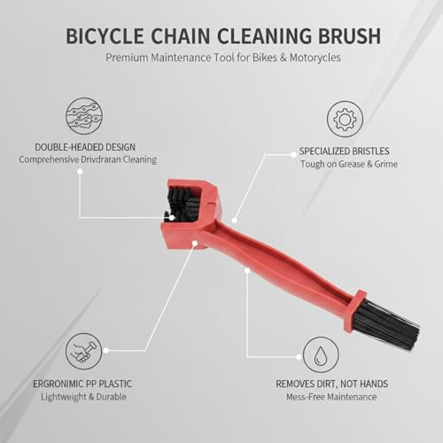 Bicycle Chain Cleaning Brush, Double-Headed Drivetrain Scrubber for Bike and Motorcycle Maintenance, PP Plastic Tool for Grease and Grime Removal (1 PC) - color: Red
