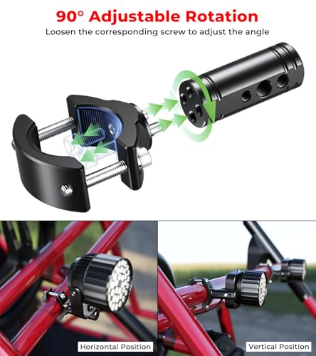 VAZESWIN Solid Aluminium Alloy Light Bar Mounting Bracket for Spotlight Fog Light, Horizontal & Vertical Adjustable Rotating Tube Clamp Mount for 0.87"-1.65" Motorcycle ATV UTV Roll Bar (1 PC)