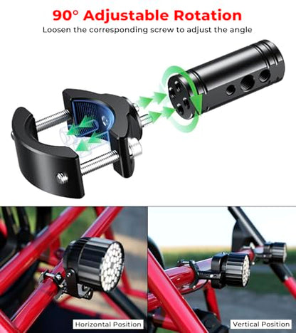 VAZESWIN Solid Aluminium Alloy Light Bar Mounting Bracket for Spotlight Fog Light, Horizontal & Vertical Adjustable Rotating Tube Clamp Mount for 0.87"-1.65" Motorcycle ATV UTV Roll Bar (1 PC)