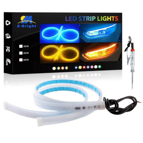 YM E-Bright DRL Led Strip Lights for Cars SUV Motorcycle Daytime Running Lights Turn Signal Bulb Sequential Switchback Led Strip Amber/Yellow & Blue (2Pcs 60CM/24 Inch) - color: Blue/Yellow, size: 60 CM