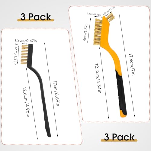 6 Pieces Wire Brushes Set, Small Metal Brass Brush, Stainless Steel Brush, Nylon Brushes for Cleaning Metal Rust and Paint Removal (Yellow+3 Mixed Color, L) - color: Yellow+3 Mixed Color