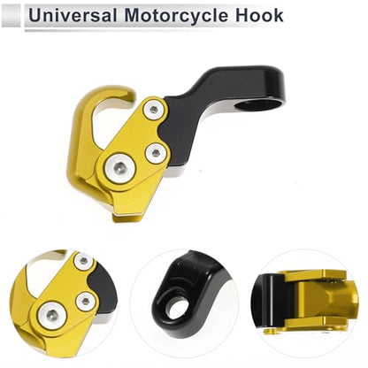 Adjustable Universal Motorcycle Hanging Hook Slope Handle with Hook Motorcycle Helmet Luggage Bag Holder Hanger Aluminum Alloy Gold Tone with 1 Pcs Screw - color: Gold Tone