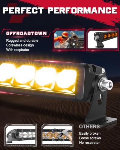OFFROADTOWN 6 Inch Amber LED Light Bar 160W 3D Spot Slim Single Row Light Bar Off Road Driving Lighting Ultra Slim Waterproof Amber Fog Chase Lights for Truck Pickup UTV ATV SUV Boat Motorcycle - color: Amber