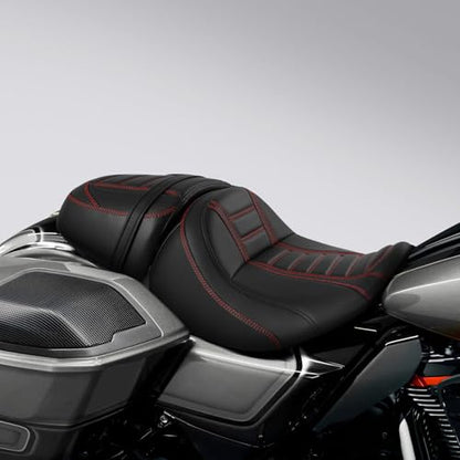 C.C. RIDER Low-Profile Rider&Passenger Seat Fit for Harley Touring 2023-2025 CVO Street Glide FLHXSE CVO Road Glide FLTRXSE 2024-2025 Street Glide FLHX Road Glide FLTRX FLTRXSTSE - size: 05# Black+ Red Stitchs