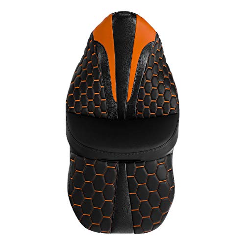 C.C. RIDER Soft Motorcycle Passenger Seat - Bagger Comb Strapped 2-Up One-Piece Fit for Harley Touring Road King FLHR Street Glide FLHX Road Glide FLTRX Electra Glide FLHT 2009-2023 - color: Black+Orange