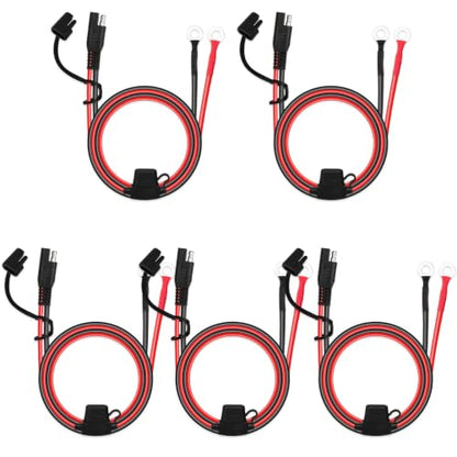 5PCS SAE Extension Cable, 16AWG SAE Battery Connector, Ring Terminal Harness Accessory Cable for Motorcycle Solar Panel RV - size: 16AWG-5PCS