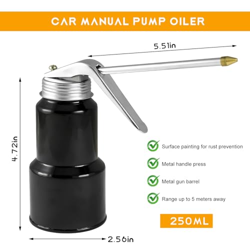 8OZ/250ML Capacity Pump Oiler Can with Handle & Metal Straight Spout, High Pressure Hand Pump Oiler, Ideal for Auto, Home, Motorcycles, Industrial & Mechanical Use, Prevent Corrosion, 0.35 lb