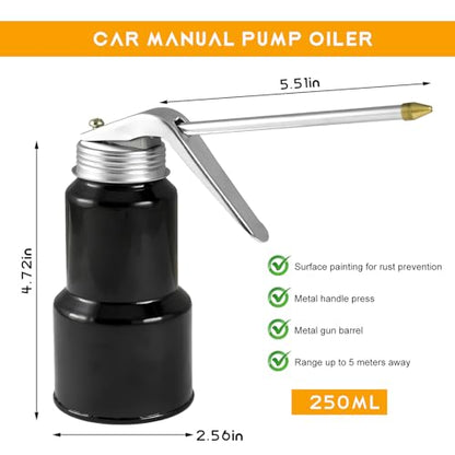 8OZ/250ML Capacity Pump Oiler Can with Handle & Metal Straight Spout, High Pressure Hand Pump Oiler, Ideal for Auto, Home, Motorcycles, Industrial & Mechanical Use, Prevent Corrosion, 0.35 lb
