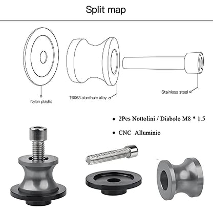 2pcs M8*1.5 Motorcycle Swing Arm Sliders Spools 8mm for Suzuki GSXR 600 750 1992-2024 GSX-R 1000 2001-2024 GSXS 600 750 1000 GSX-8R GSX-8S 2023 -Gray - color: Spool - Gray