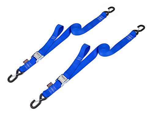 PowerTye Cam Buckle Tie Down Straps – 2 inch x 12ft Straps with Latch Hooks – Ideal for Motorcycle, ATV, Trailers, and Truck Bed Cargo – 600 lb WLL & 1,800 lb Break Strength – USA Made, Blue (Pair) - color: Blue