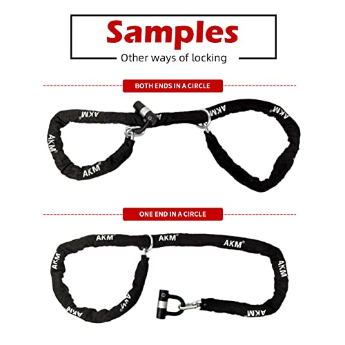 AKM Motorcycle Lock Chain Lock Anti-Theft 6.56ft/250cm Super Long Durable 12mm Thick Bike Chain Lock with 4 Keys Security 16mm U Lock,for Motorcycles,Containers,Trailers,ATV - size: 6.56ft/200cm x 12mm Diameter Chain with Lock